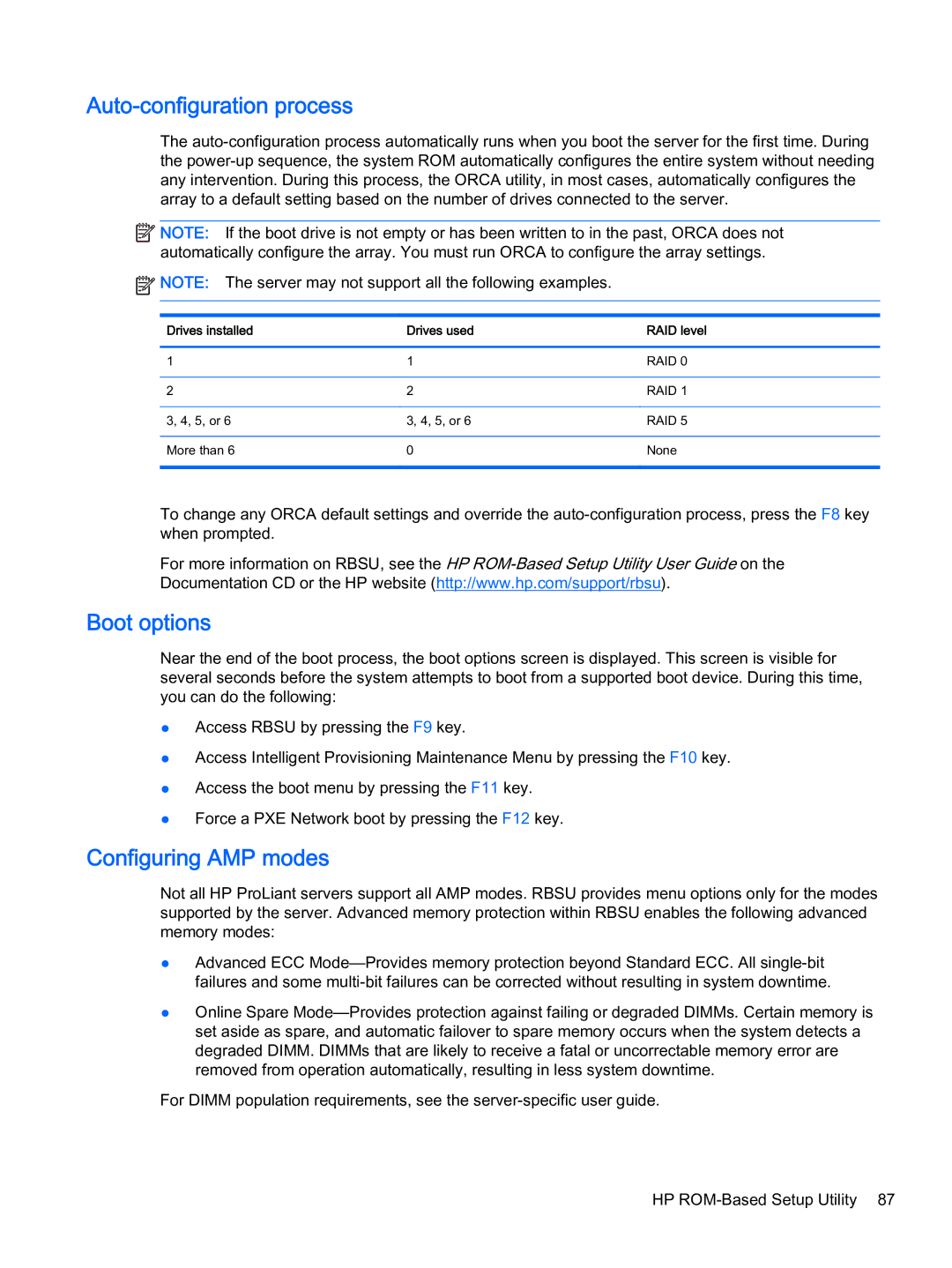 HP Z Virtual manual Auto-configuration process, Boot options, Configuring AMP modes 