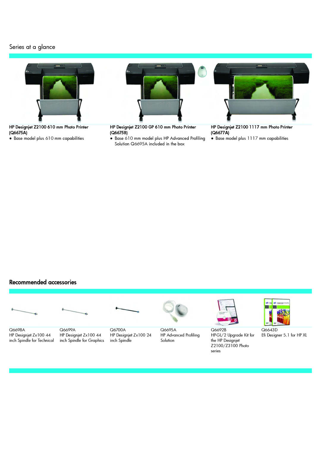 HP Z2100 610, Z2100 GP manual Series at a glance, Recommended accessories 