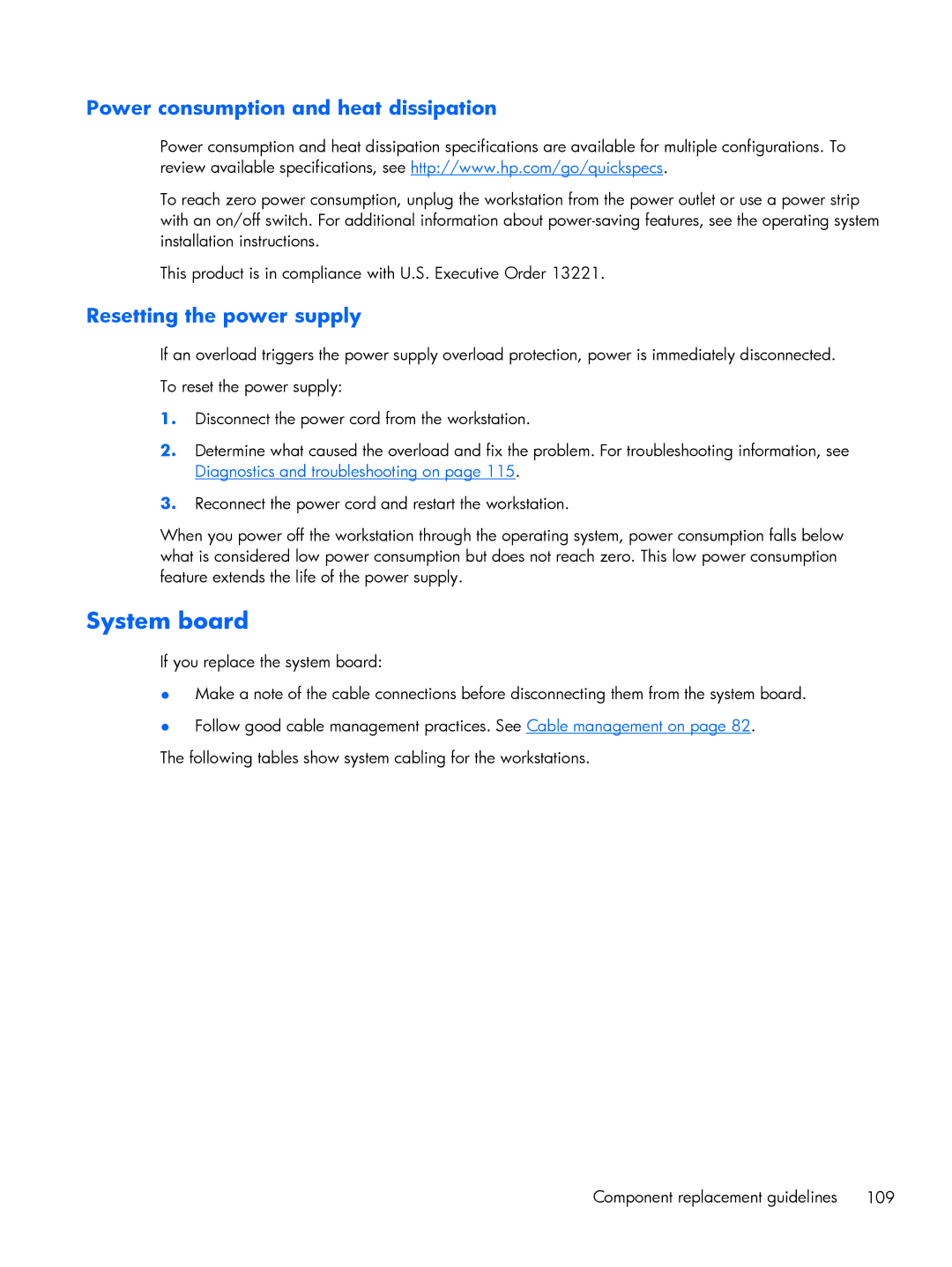 HP B2B94UT B2B94UT#ABA, Z220 F1J90UAABA System board, Power consumption and heat dissipation, Resetting the power supply 