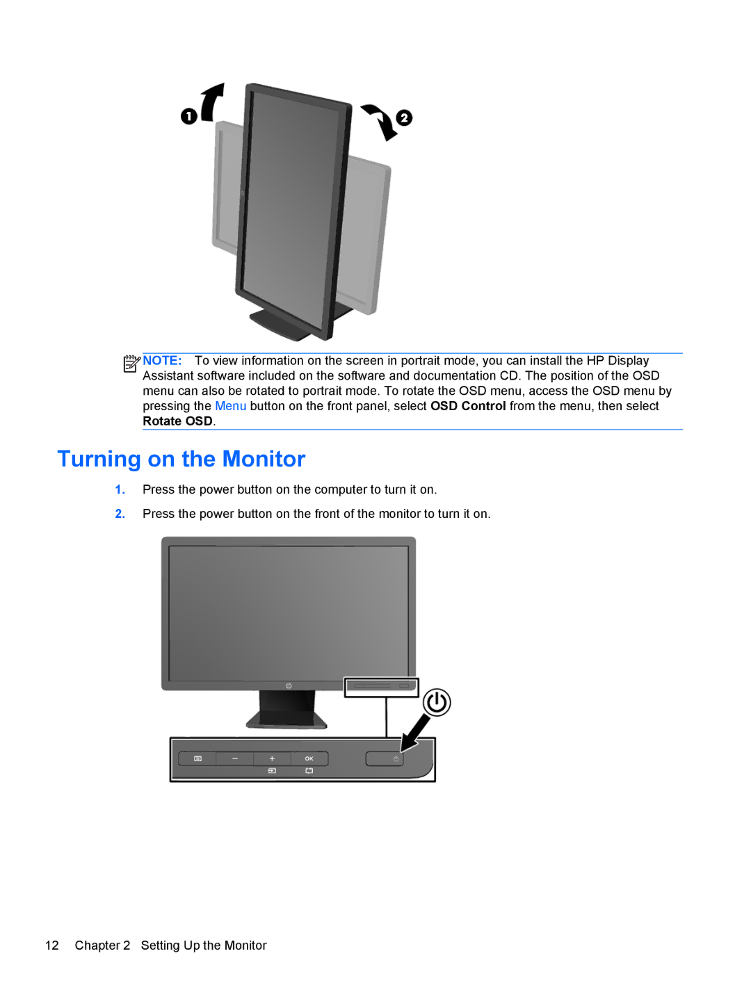 HP Z22i manual Turning on the Monitor 