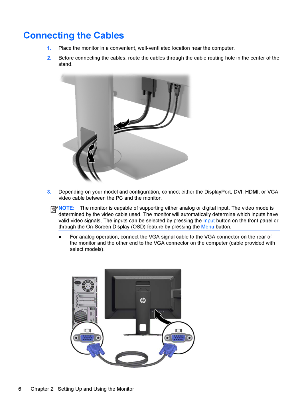 HP Z27i 27-inch manual Connecting the Cables 