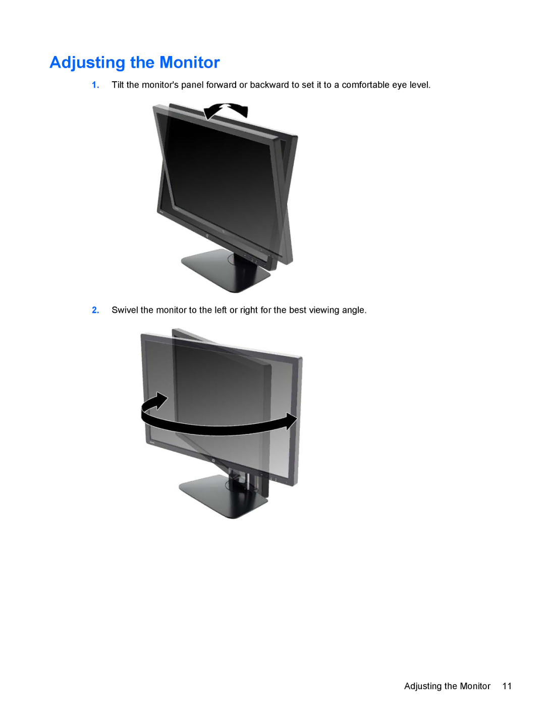 HP Z27i 27-inch manual Adjusting the Monitor 