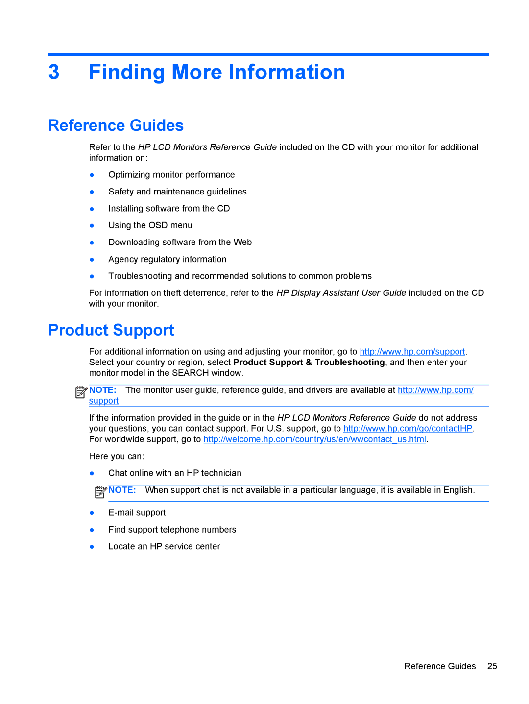 HP Z27i 27-inch manual Reference Guides, Product Support 