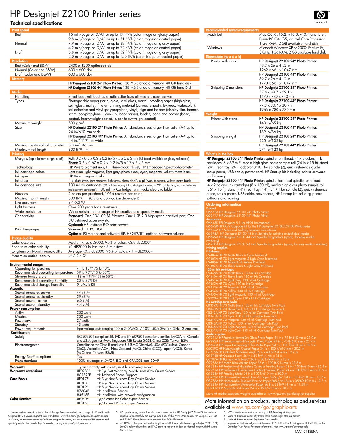 HP Z3100 manual Technical specifications 