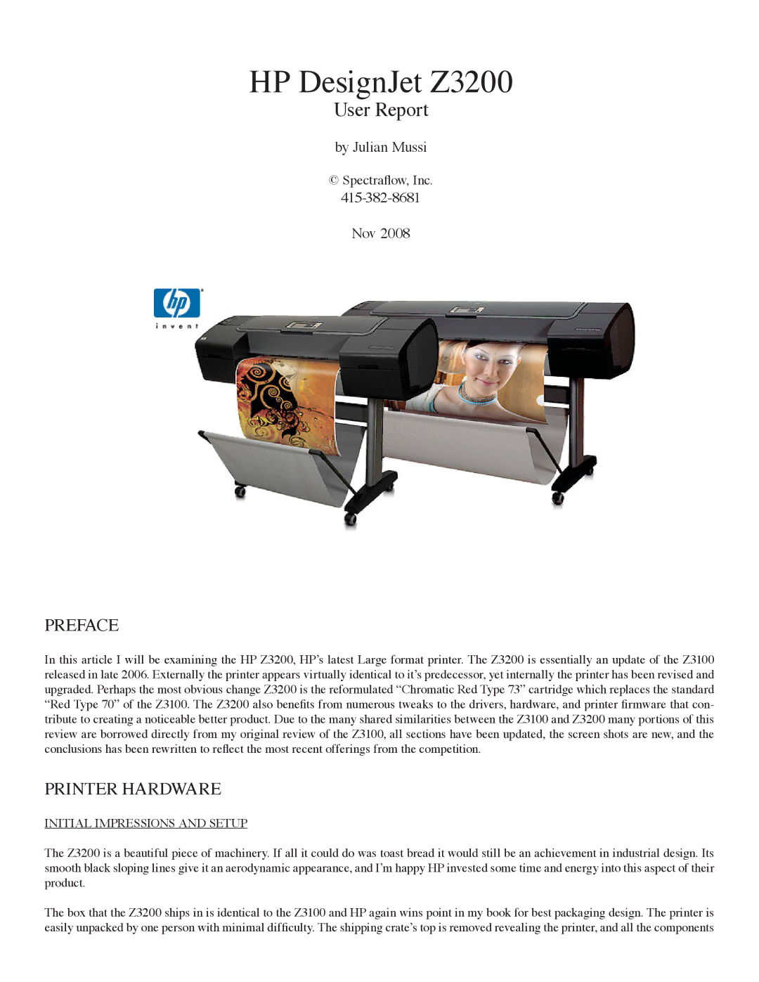 HP manual HP DesignJet Z3200, Initial Impressions and Setup 