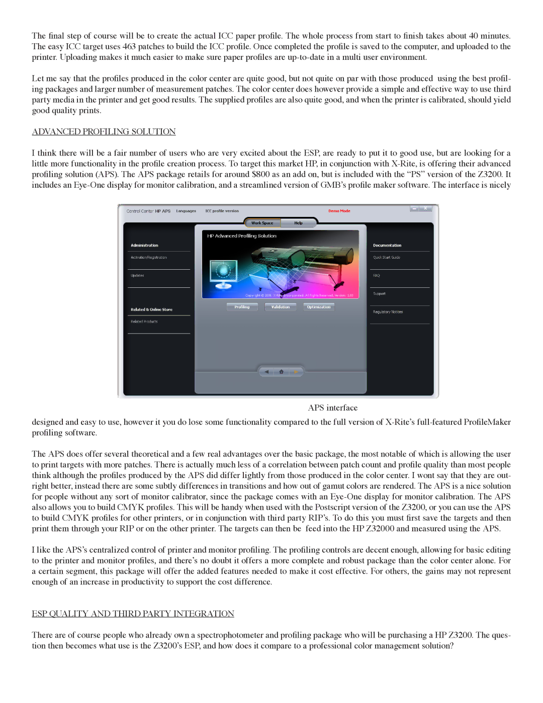 HP Z3200 manual Advanced Profiling Solution, ESP Quality and Third Party Integration 