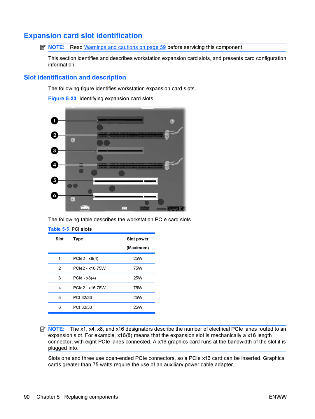 HP Z400 H2D81US, VA799UT 799UT#ABA manual Expansion card slot identification, Slot identification and description, Type 