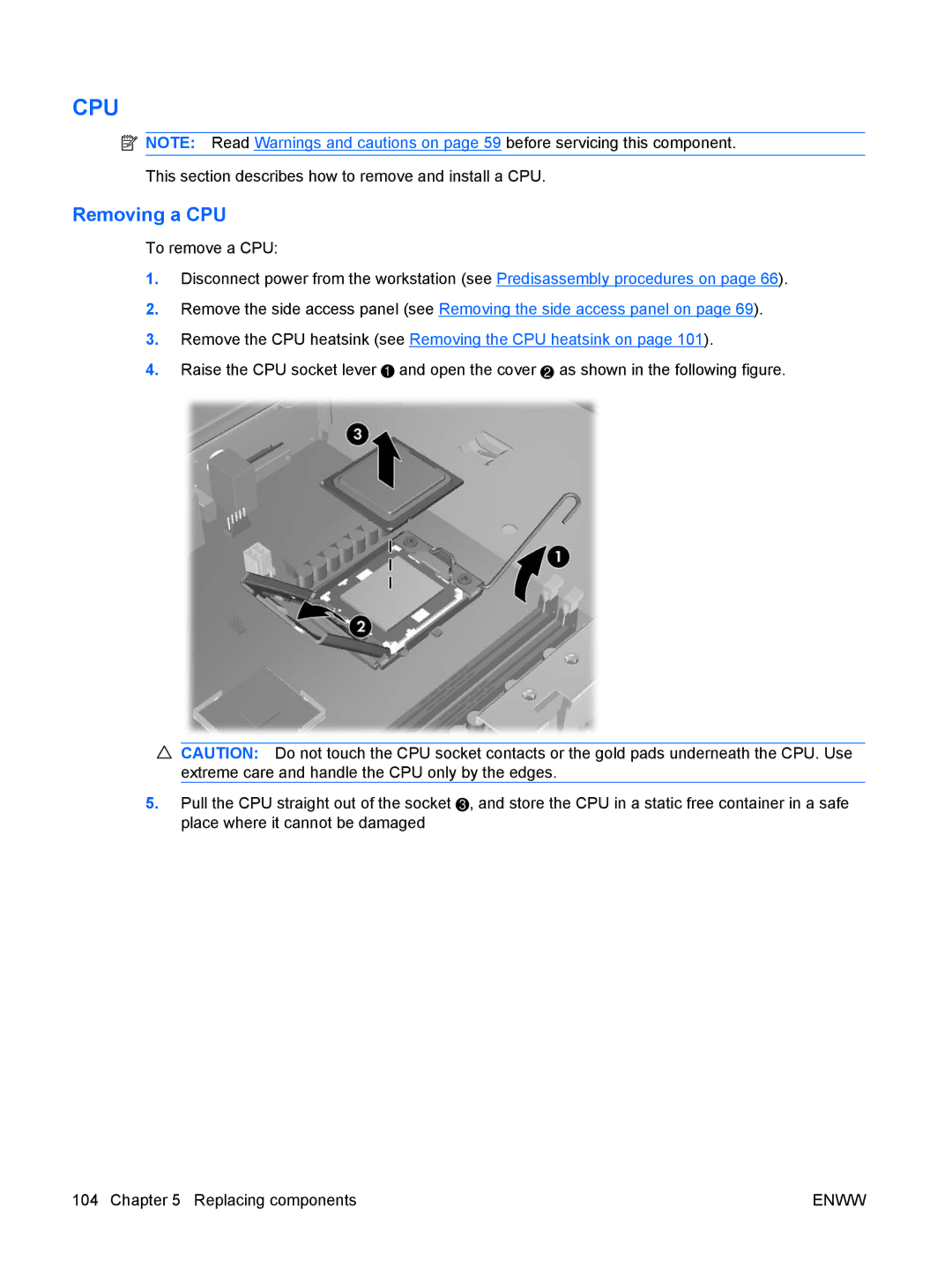 HP Z400 H2D81US, VA799UT 799UT#ABA manual Cpu, Removing a CPU 