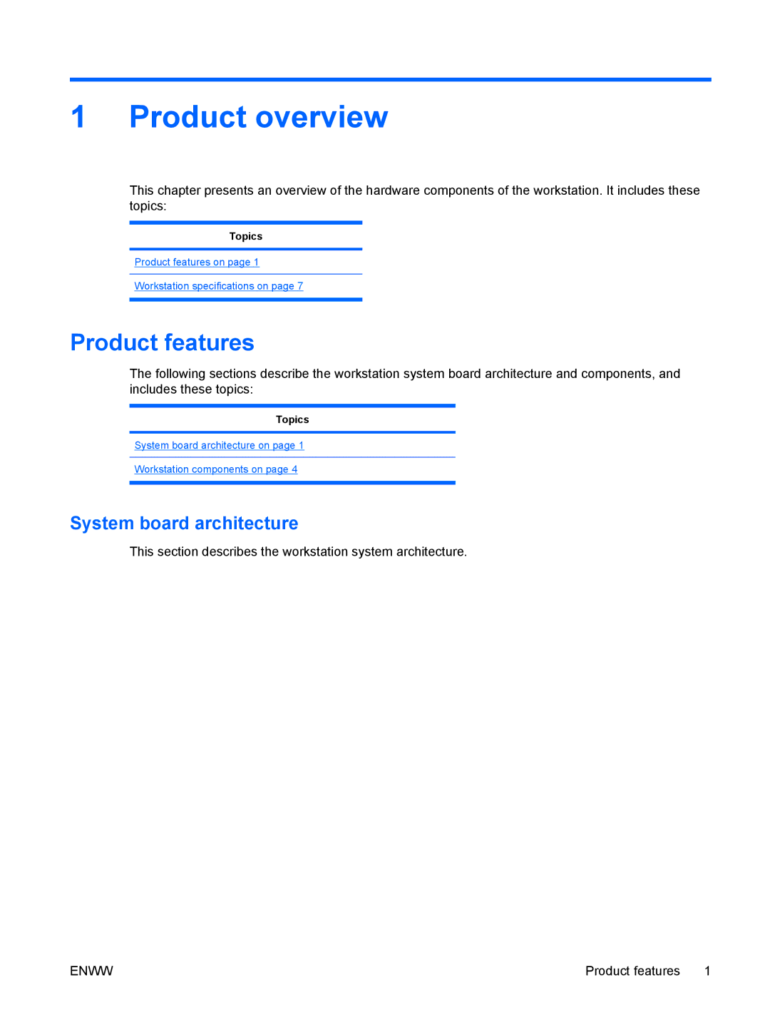 HP VA799UT 799UT#ABA, Z400 H2D81US manual Product overview, Product features, System board architecture, Topics 