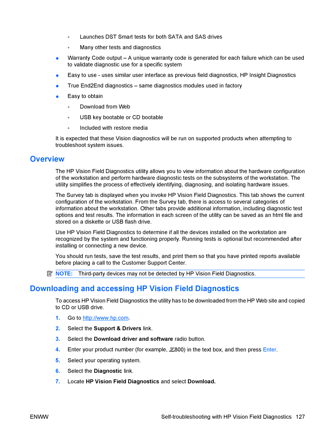 HP VA799UT 799UT#ABA, Z400 H2D81US manual Overview, Downloading and accessing HP Vision Field Diagnostics 