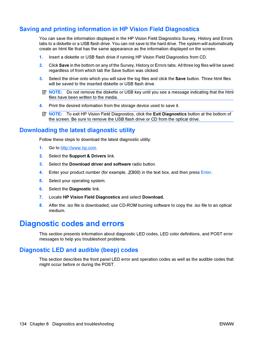 HP Z400 H2D81US, VA799UT 799UT#ABA manual Diagnostic codes and errors, Downloading the latest diagnostic utility 