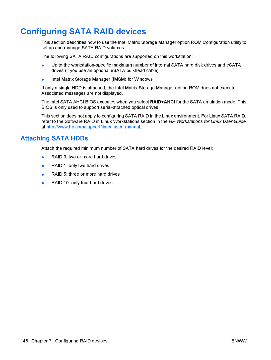 HP Z400 H2D81US, VA799UT 799UT#ABA manual Configuring Sata RAID devices, Attaching Sata HDDs 