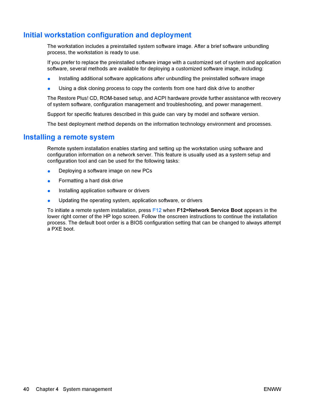 HP Z400 H2D81US, VA799UT 799UT#ABA manual Initial workstation configuration and deployment, Installing a remote system 