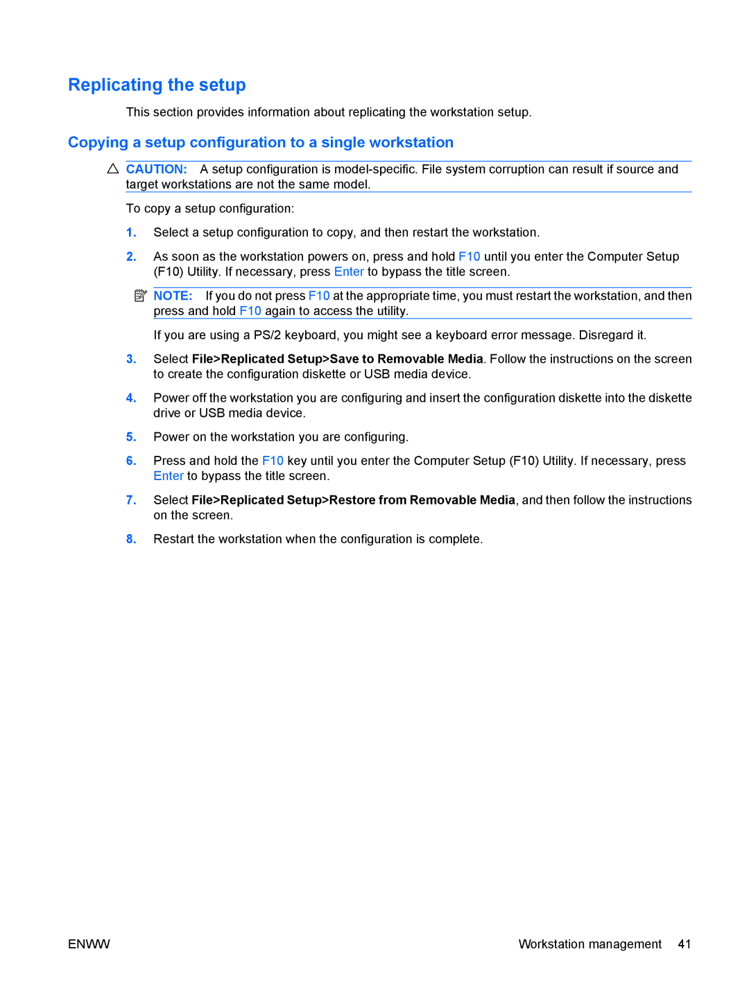 HP VA799UT 799UT#ABA, Z400 H2D81US manual Replicating the setup, Copying a setup configuration to a single workstation 