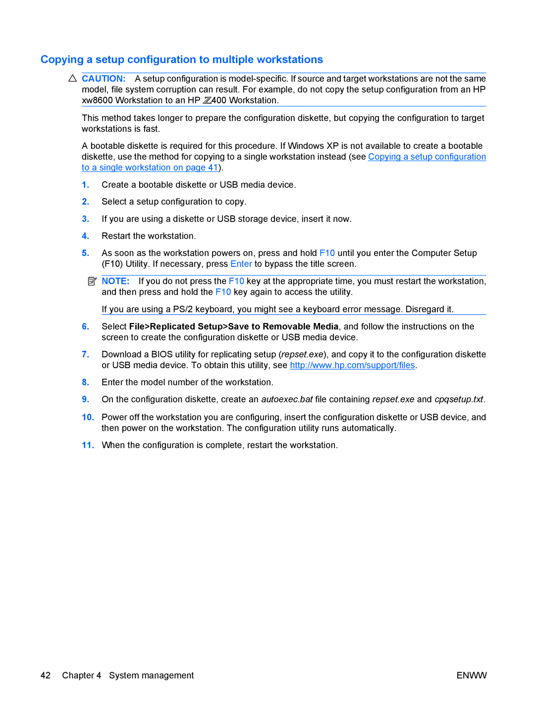 HP Z400 H2D81US, VA799UT 799UT#ABA manual Copying a setup configuration to multiple workstations 