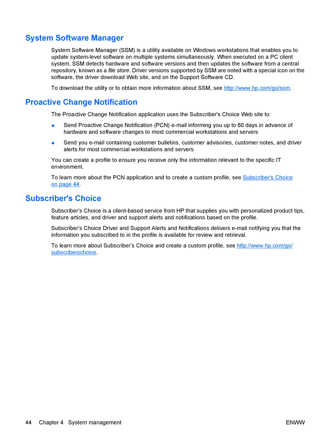 HP Z400 H2D81US, VA799UT 799UT#ABA manual System Software Manager, Proactive Change Notification, Subscribers Choice 