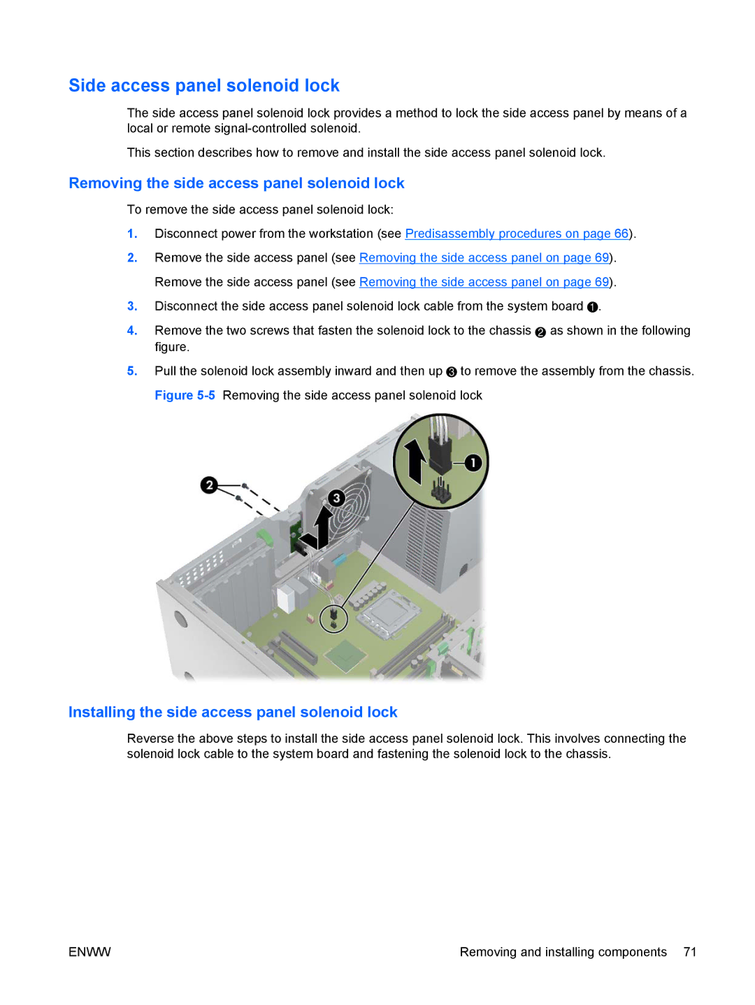 HP VA799UT 799UT#ABA, Z400 H2D81US manual Side access panel solenoid lock, Removing the side access panel solenoid lock 