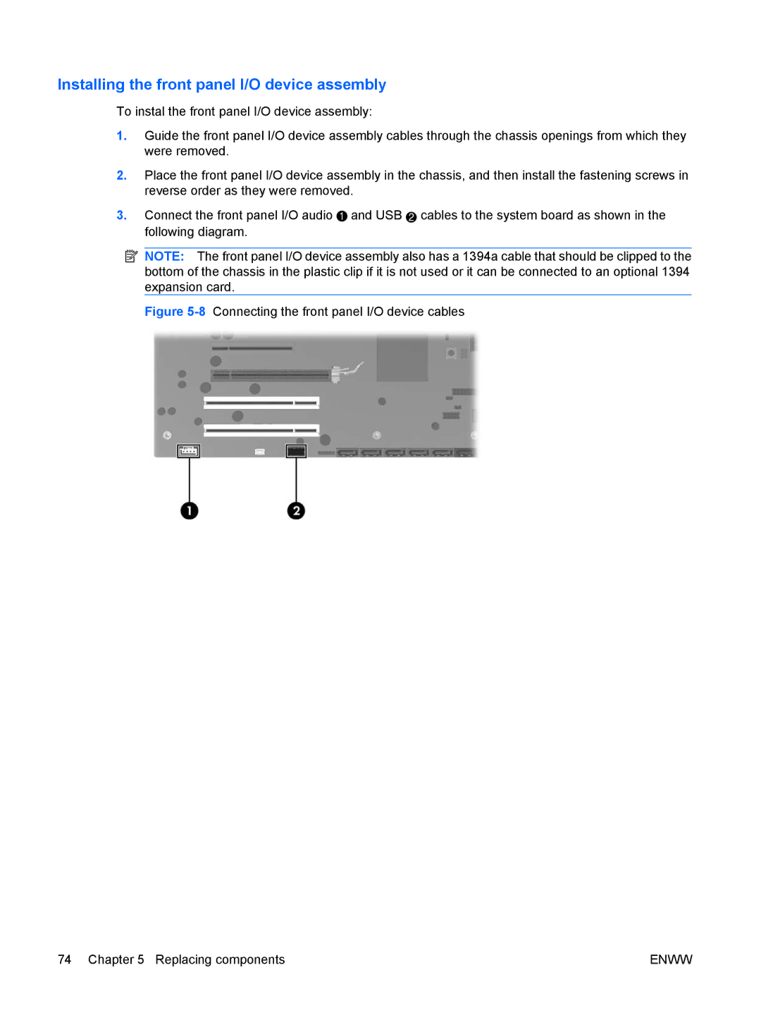 HP Z400 H2D81US, VA799UT 799UT#ABA manual Installing the front panel I/O device assembly 