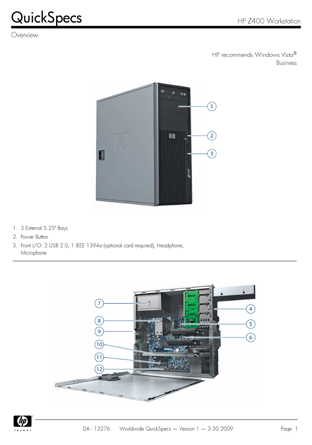 HP Z400 manual QuickSpecs 