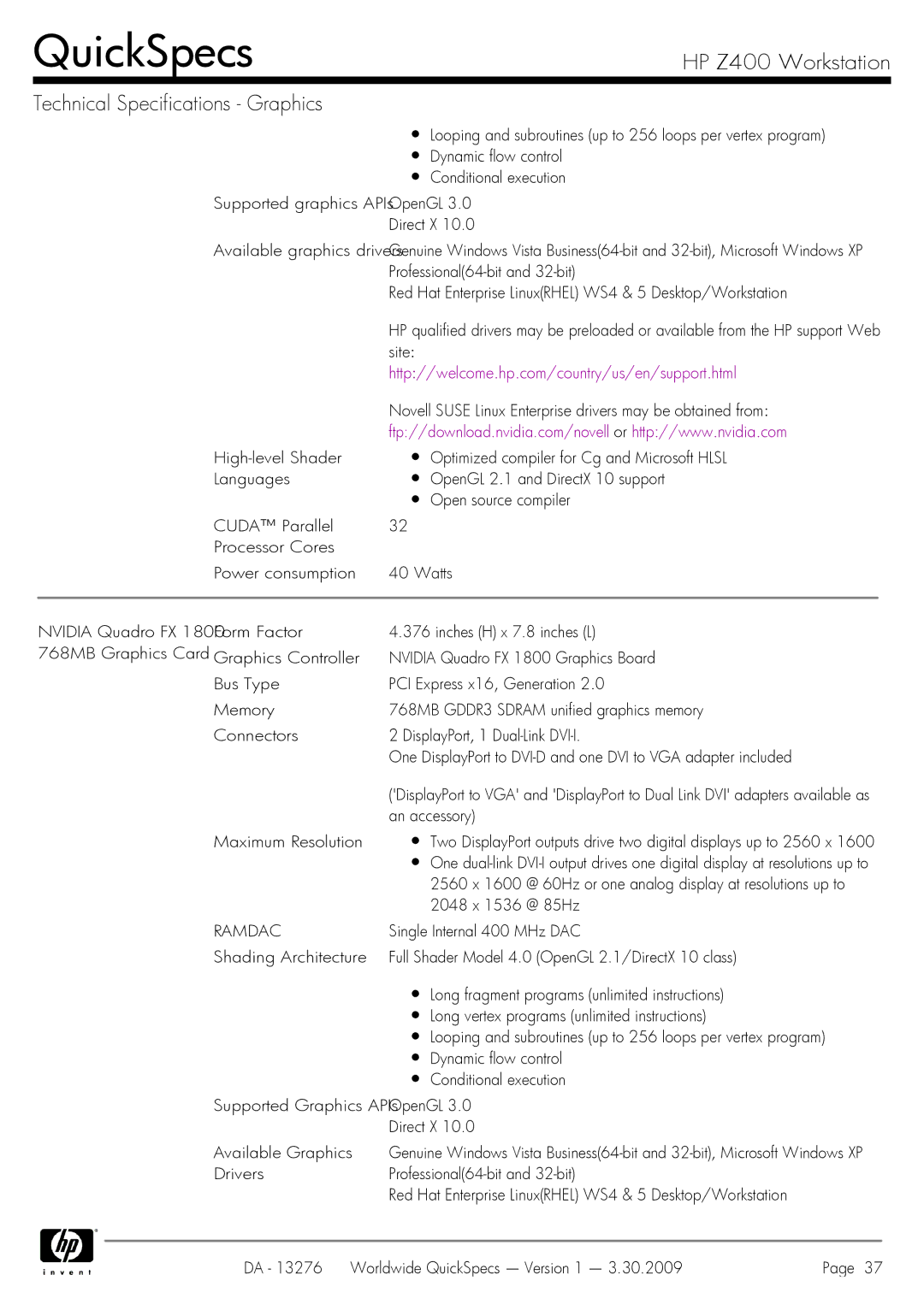 HP Z400 manual Novell Suse Linux Enterprise drivers may be obtained from 