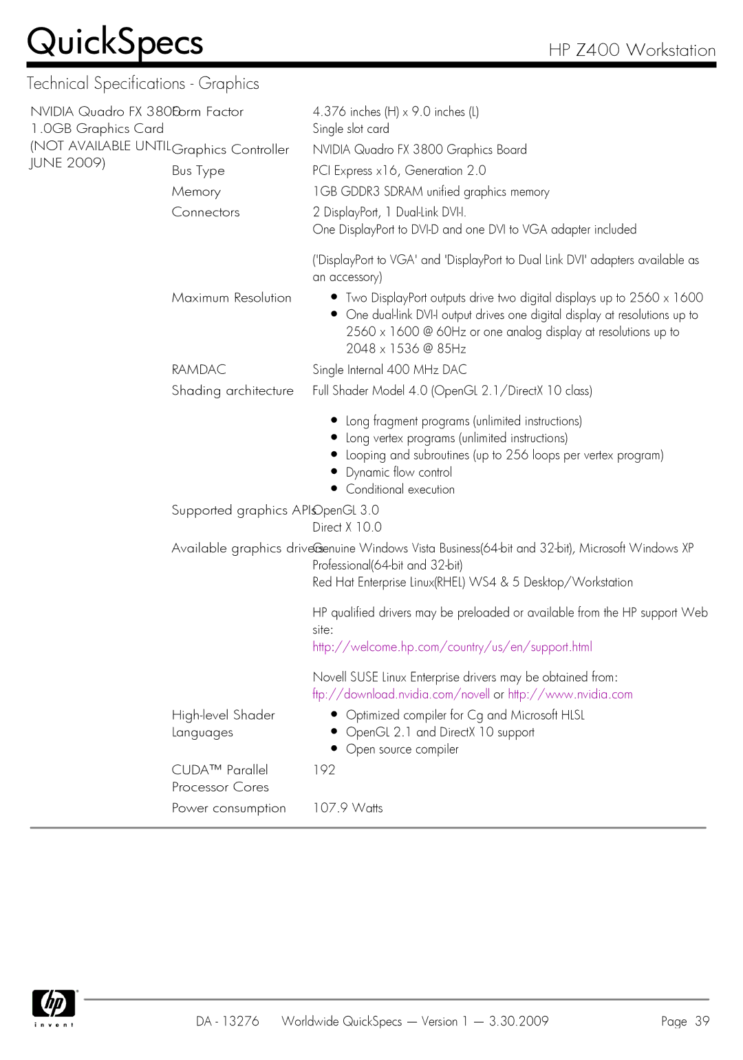 HP Z400 manual QuickSpecs 