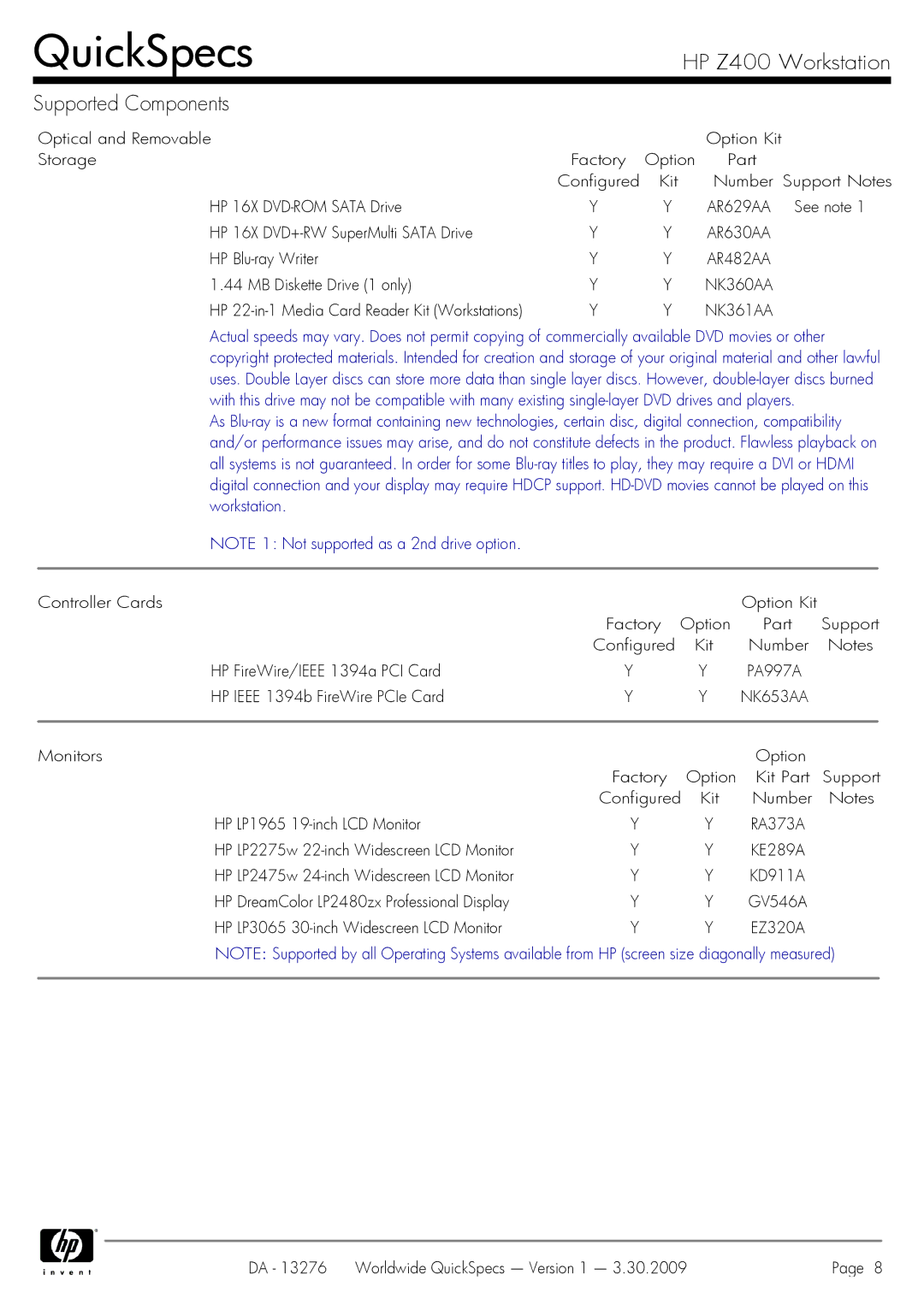 HP Z400 manual NK360AA, NK361AA, NK653AA 