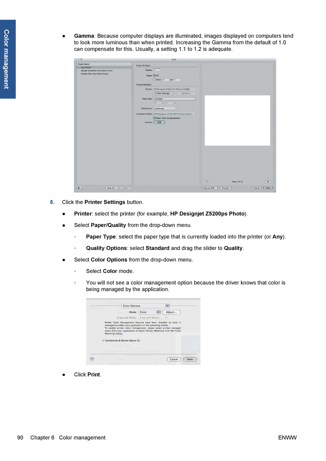 HP Z5200 CQ113A#B1K manual Color management 