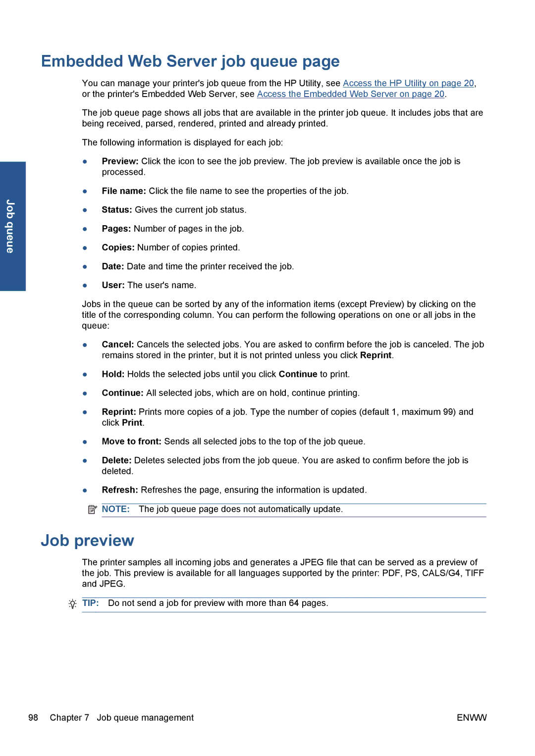 HP Z5200 CQ113A#B1K manual Embedded Web Server job queue, Job preview 