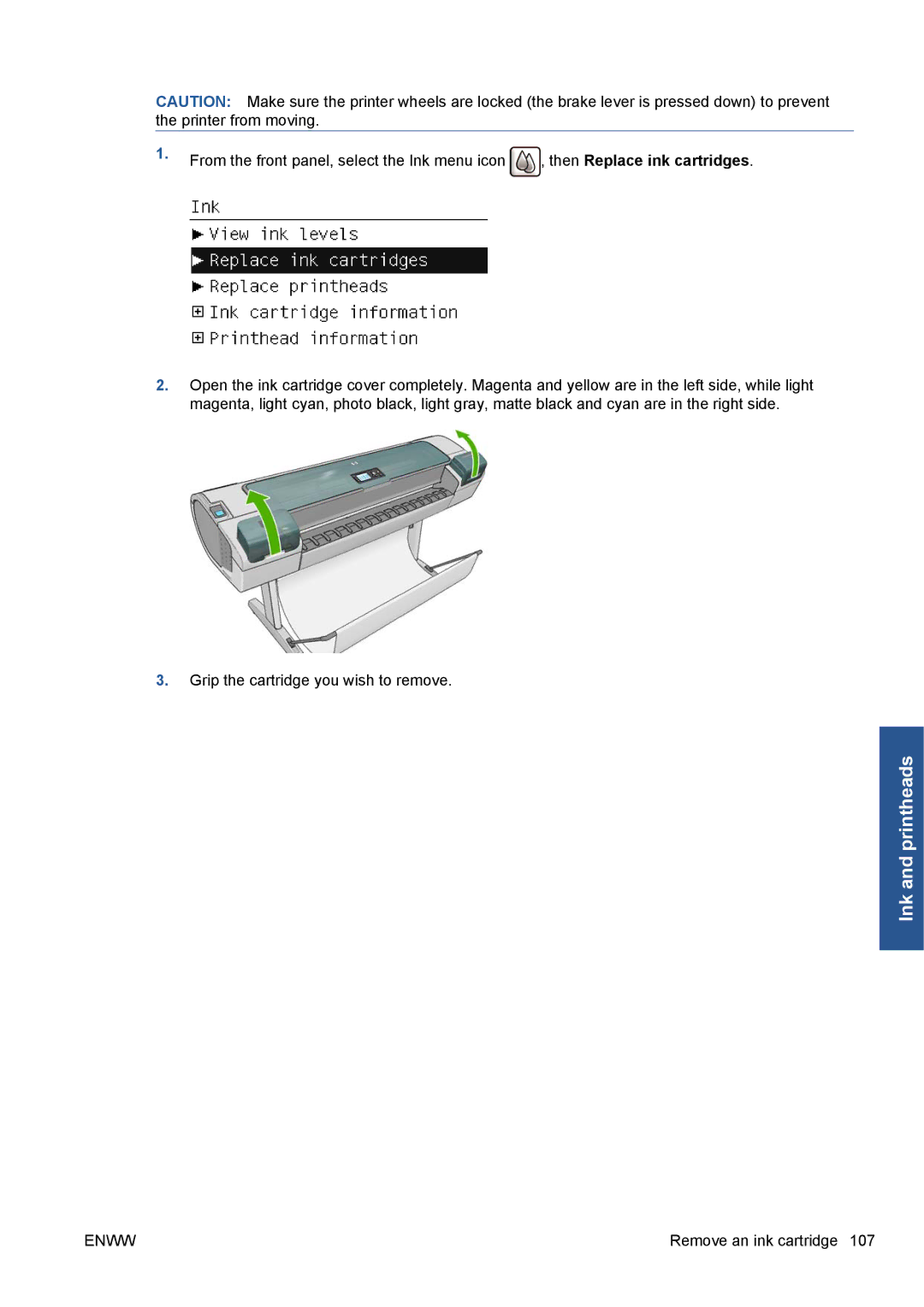 HP Z5200 CQ113A#B1K manual Remove an ink cartridge 