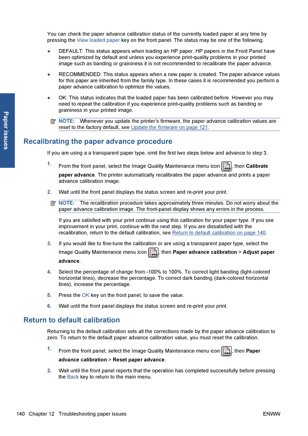 HP Z5200 CQ113A#B1K manual Recalibrating the paper advance procedure, Return to default calibration 