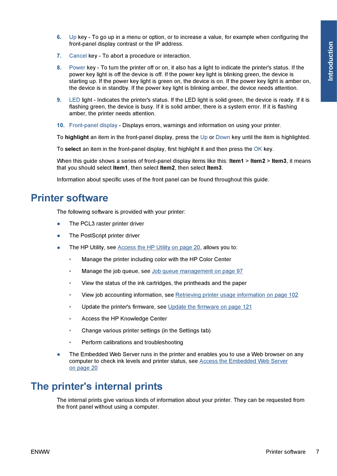 HP Z5200 CQ113A#B1K manual Printer software, Printers internal prints 