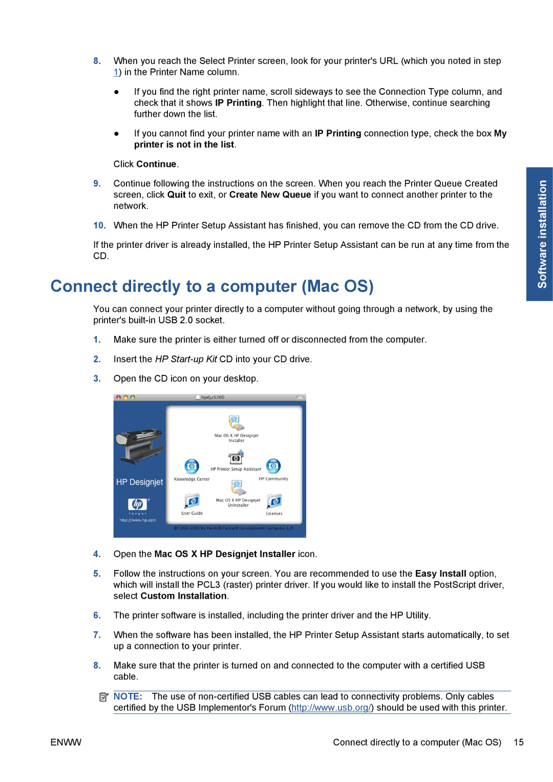 HP Z5200 CQ113A#B1K manual Connect directly to a computer Mac OS 