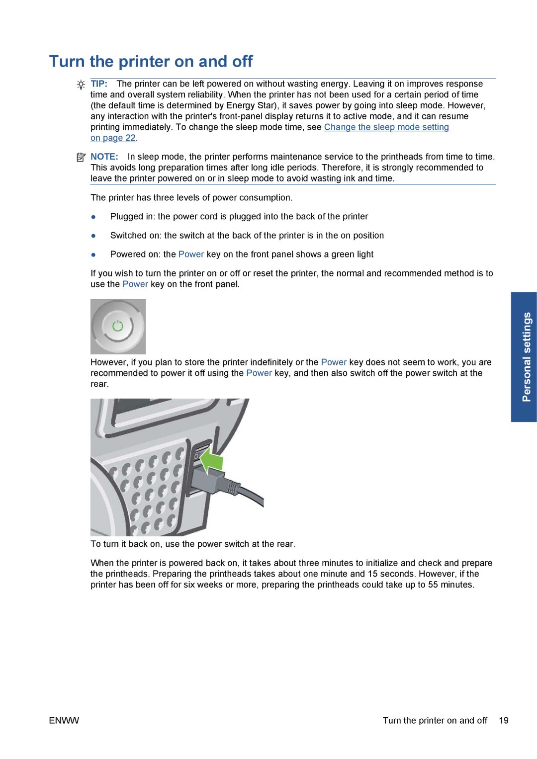 HP Z5200 CQ113A#B1K manual Turn the printer on and off 