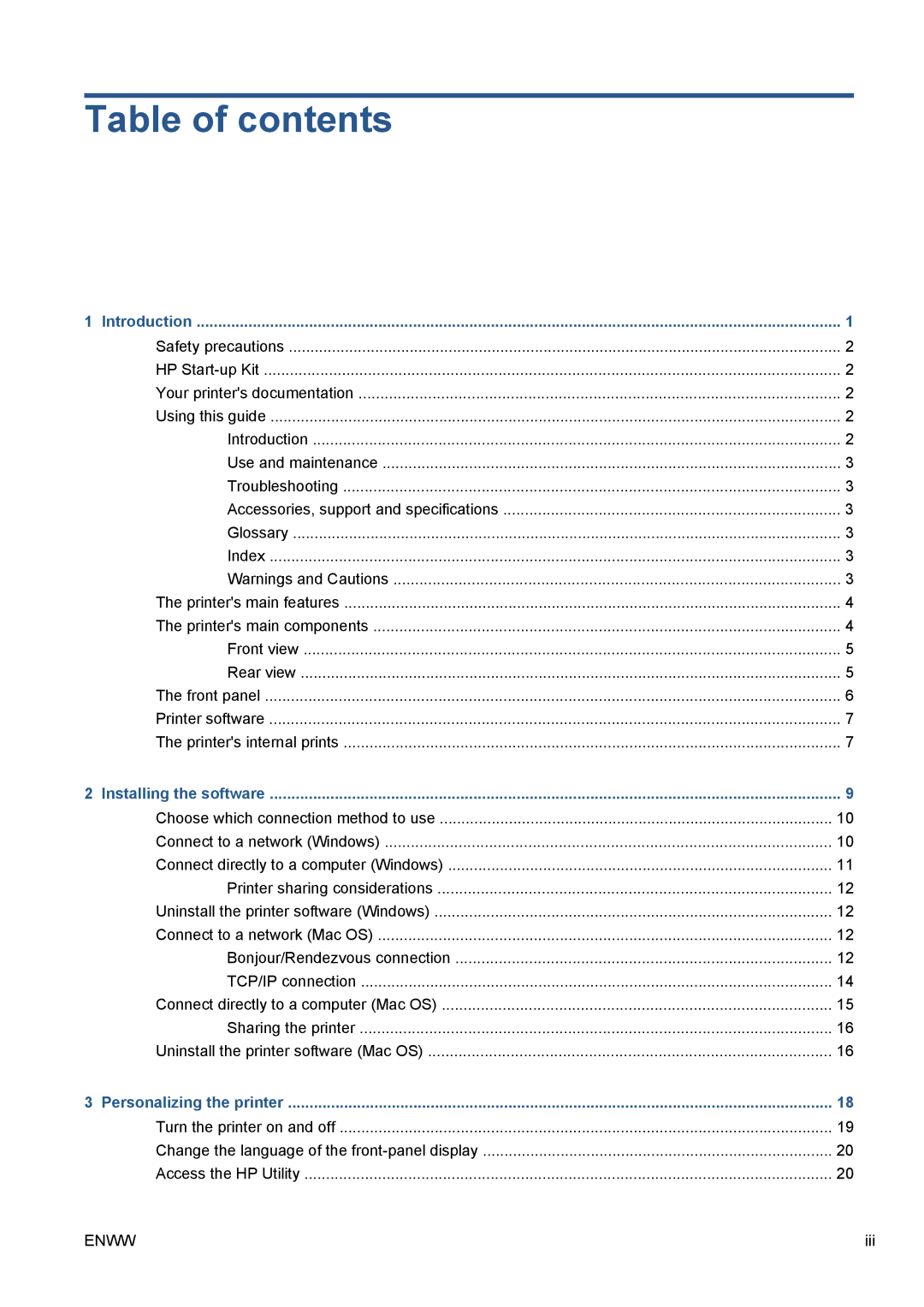 HP Z5200 CQ113A#B1K manual Table of contents 