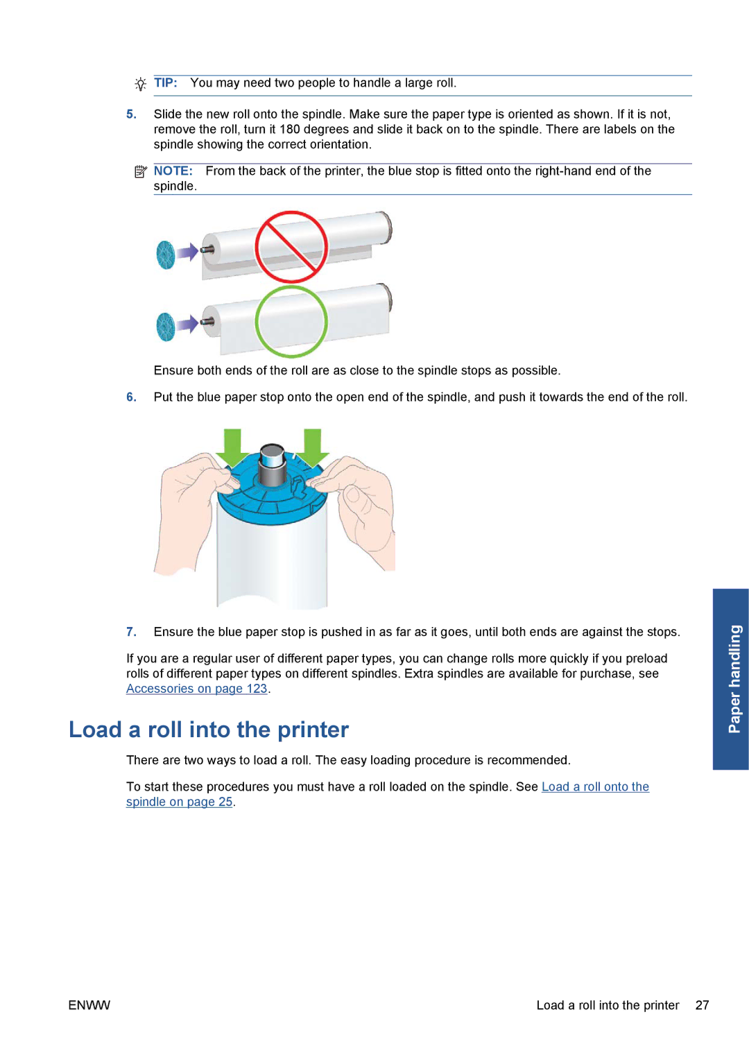 HP Z5200 CQ113A#B1K manual Load a roll into the printer 