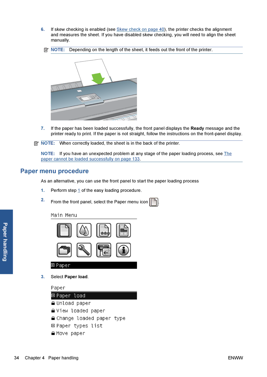 HP Z5200 CQ113A#B1K manual Paper menu procedure, Select Paper load 