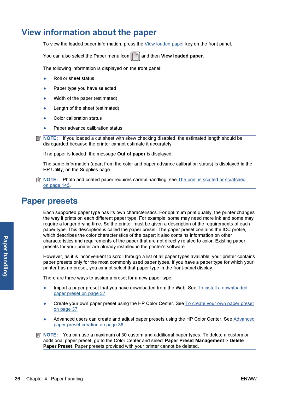 HP Z5200 CQ113A#B1K manual View information about the paper, Paper presets 