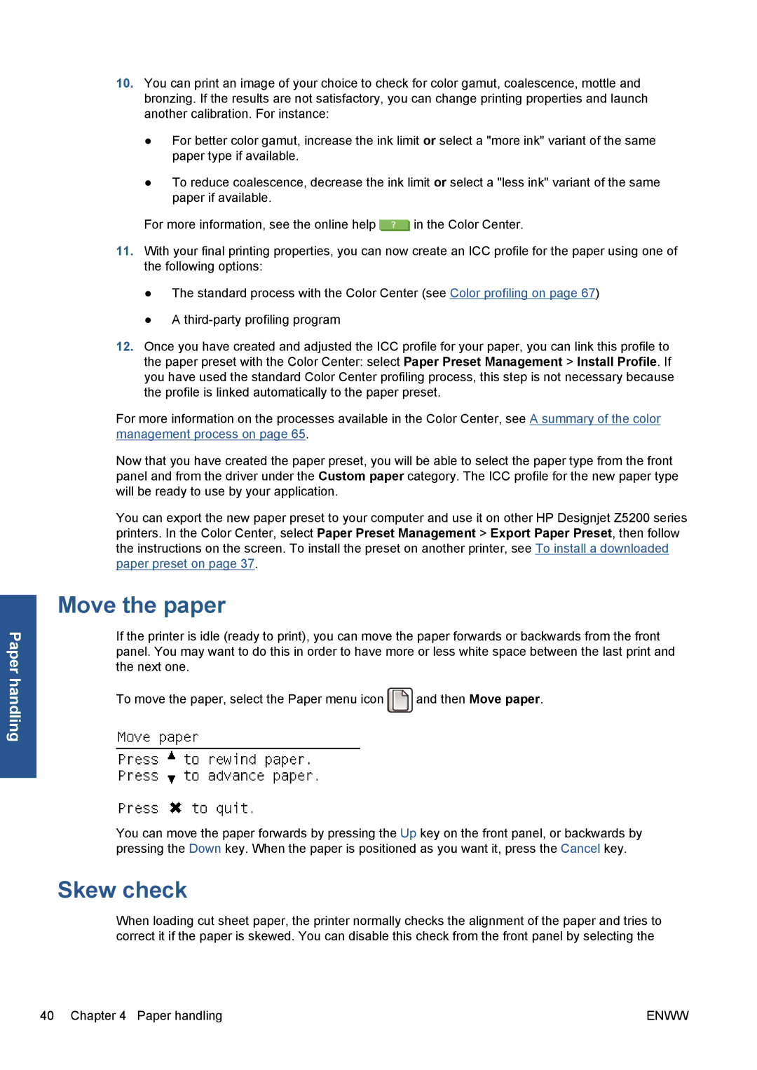 HP Z5200 CQ113A#B1K manual Move the paper, Skew check 