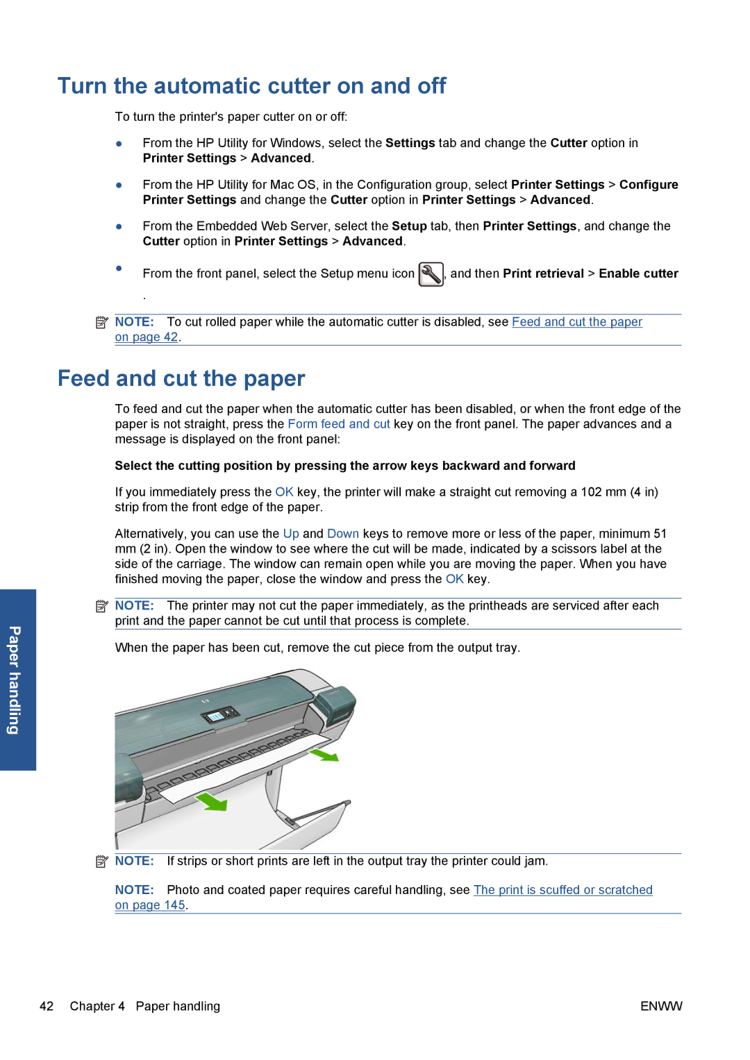 HP Z5200 CQ113A#B1K manual Turn the automatic cutter on and off, Feed and cut the paper 