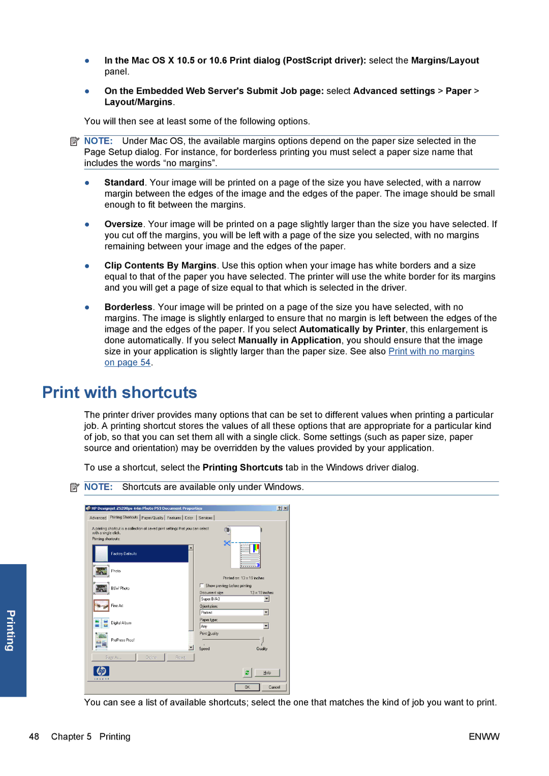 HP Z5200 CQ113A#B1K manual Print with shortcuts 