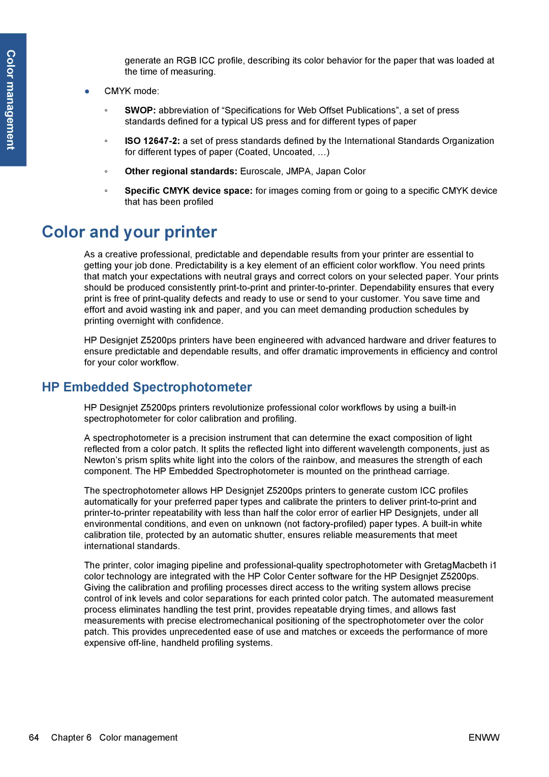 HP Z5200 CQ113A#B1K manual Color and your printer, HP Embedded Spectrophotometer 