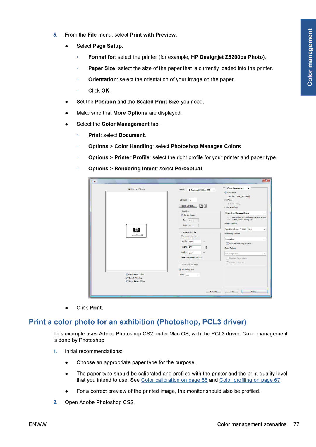 HP Z5200 CQ113A#B1K manual Select Page Setup, Set the Position and the Scaled Print Size you need 