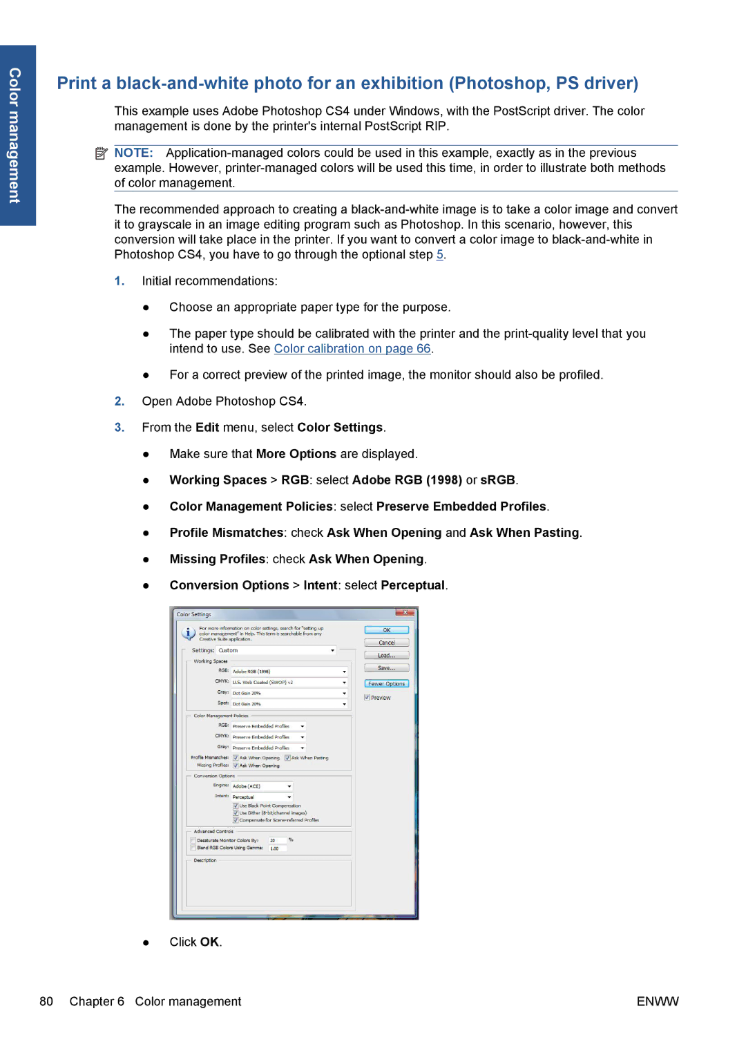 HP Z5200 CQ113A#B1K manual Click OK Color management 