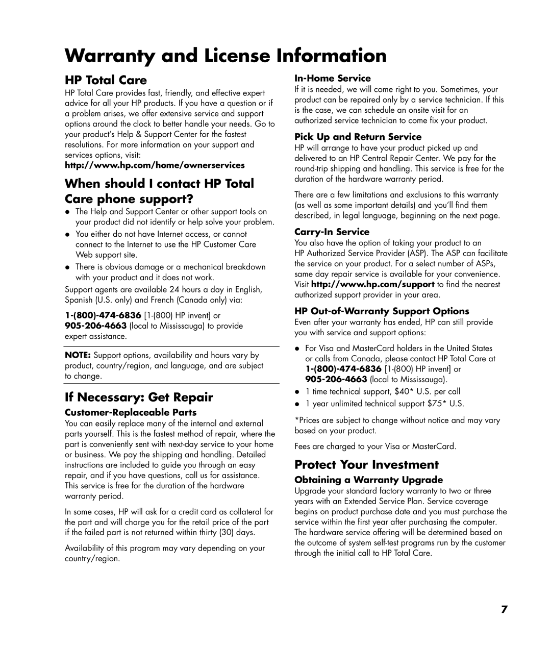 HP z545-h, z540 manual Warranty and License Information, If Necessary Get Repair, Protect Your Investment 