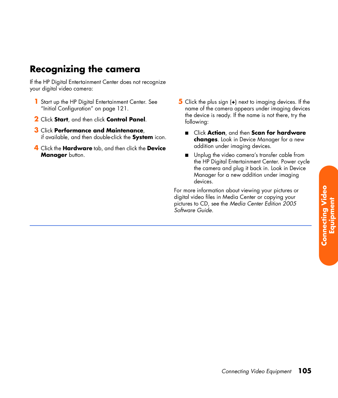 HP z555, z557, z552, z545, z540 manual Recognizing the camera, Click Performance and Maintenance 