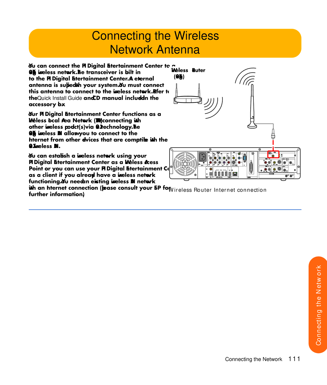 HP z552, z557, z555, z545, z540 manual Connecting the Wireless Network Antenna, Wireless Router Internet connection 