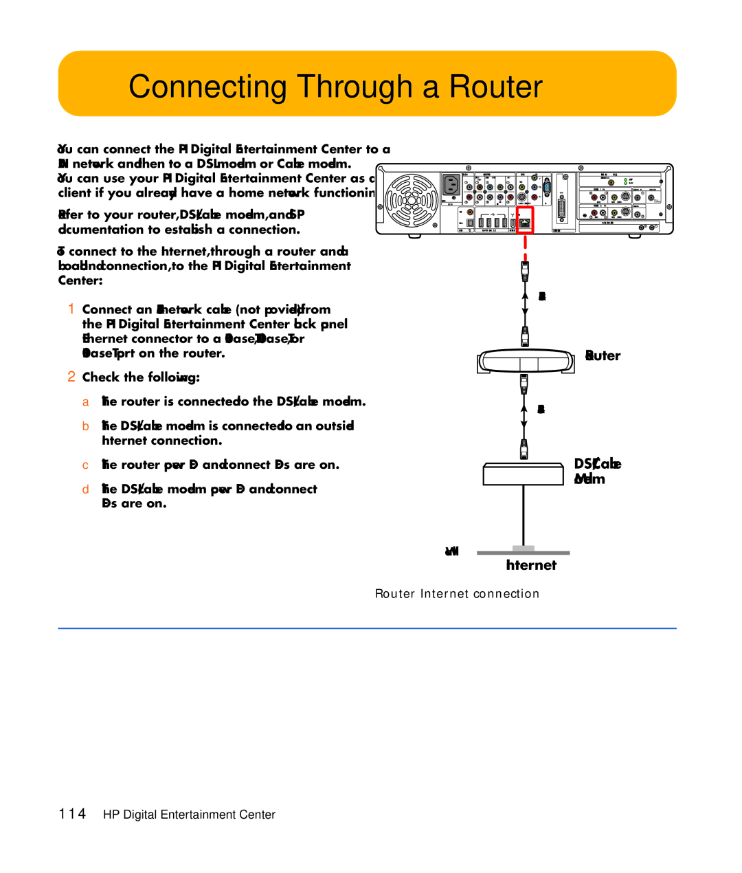 HP z557, z555, z552, z545, z540 manual Connecting Through a Router, Router Internet connection 