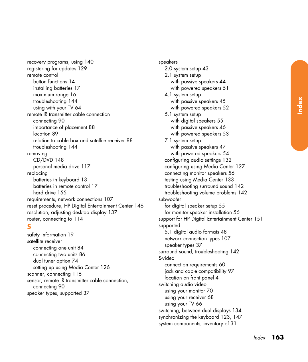 HP z540, z557, z555, z552, z545 manual Index 