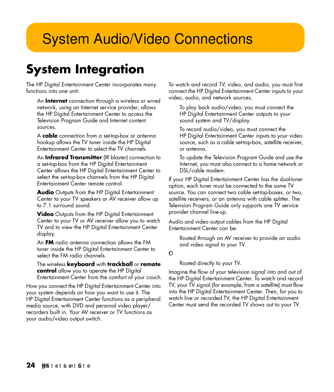 HP z557, z555, z552, z545, z540 manual System Audio/Video Connections, System Integration 