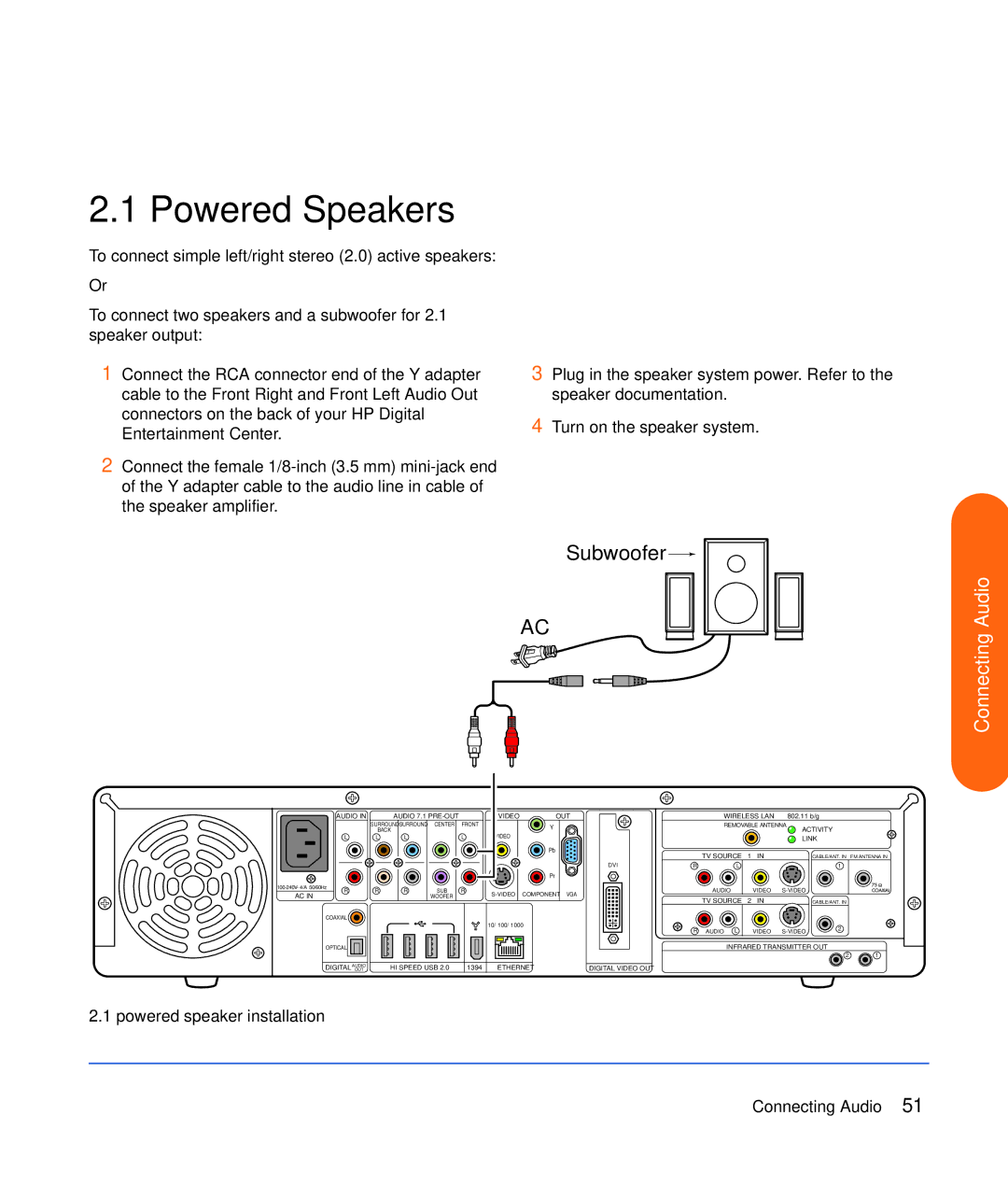 HP z552, z557, z555, z545, z540 manual Powered Speakers, Powered speaker installation 